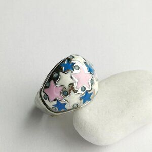 Stars  enamel dome ring pink blue size 8 🆕